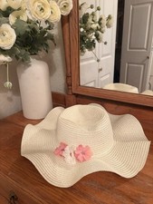 Girls Summer Tea Party Hat Spring Flowers White And Pink One Size Fits All