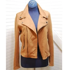 Moto Jacket Womens small Shinestar Neutral tan faux suede Bikercore