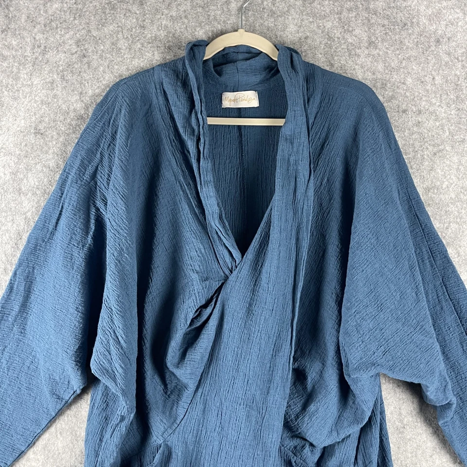 Myrah Penaloza Linen Blend Amma Playsuit Womens M/L Blue Crinkle Drapey Minimal - Image 3 of 4