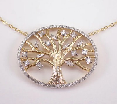 1CT Round Cut Real Moissanite Women's TREE of LIFE Pendant 14K White Gold Plated