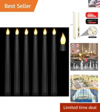 6 Pack Black Flameless Plastic Taper Candles, Without Remote or Timer, Flicke...