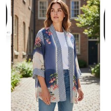 Multiples Womens Blue Floral Kimono Open Fron...