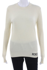 Moncler Unisex Pullover Sweater Beige Wool Striped Crew Neck Size L