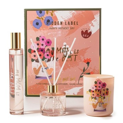 Hidden Label Soy Candle Set Reed Diffuser Room Spray Best Mom Gift Set (