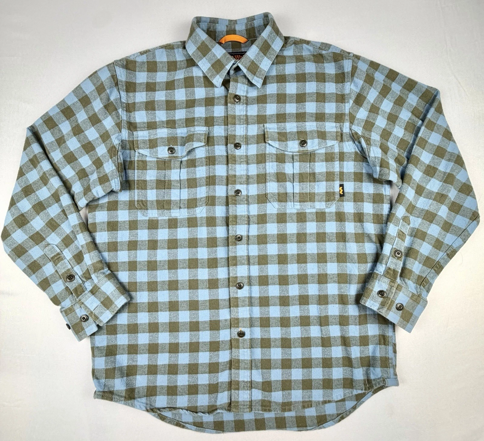 Walls Flannel Shirt Mens L Blue Green Plaid Button Down Workwear Outdoor Cotton