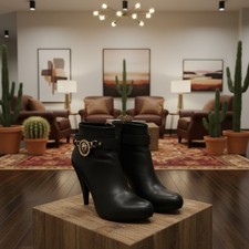 Women 2PCS Gold Boot Chain Bracelet Black Band Lion Head Charm Shoe Anklet SET