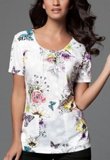 Scrub Top, Women's Floral Print Uniform Shirt, Cherokee. Size Large Multicolor