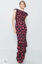 Rixo Maxi Floral Black and Pink Dress Short Sleeve Women's Size XS