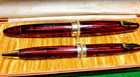 Vtg Sheaffer Tuckaway Set 1940's Carmine Red Cellulid 14K Nib Unrestored As is — photo 2