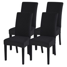 SearchI 4 Black Rhombus Stretch Jacquard Dining Room Chair Covers Parsons Fit