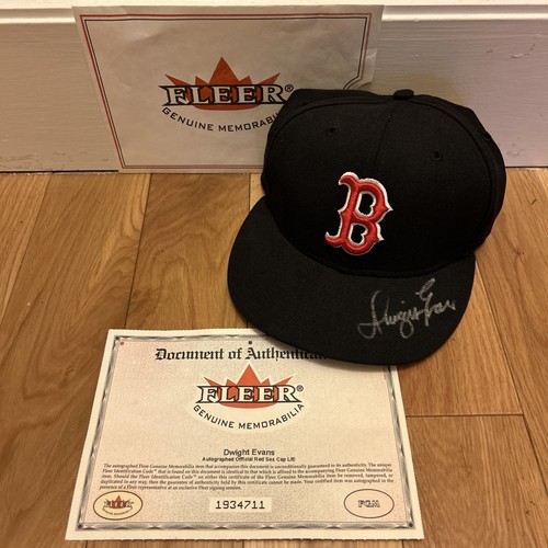 Dwight Evans signierte Auto Boston Red Sox New Era Mütze Fleer Echtheitszertifikat Größe 6 7/8 - Bild 1 von 5