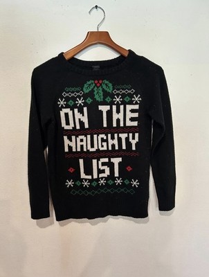 LOL Vintage  On the Naughty List  Women s Black Christmas Sweater Size XS