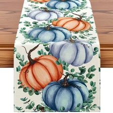 Artscope Pumpkins Eucalyptus Leaves Fall Table Runner,Thanksgiving Holiday Ki...