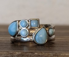Larimar Sterling Silver Ring 925 Cluster Statement Ring Blue Stone Size 6