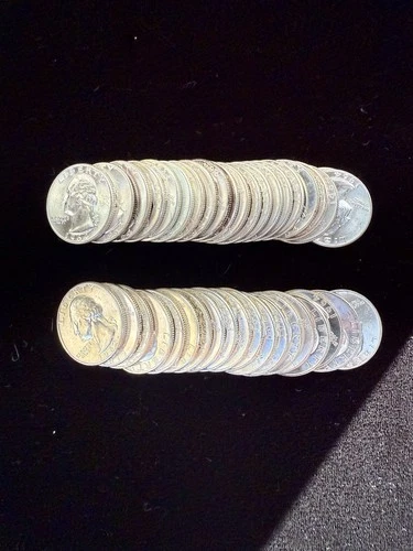 Full Roll of 40 90% Silver BU Washington Quarters