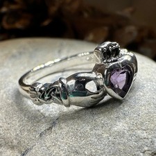 Claddagh Ring Irish Ireland Promise Ladies Marcasite Heart Ring Amethyst 925