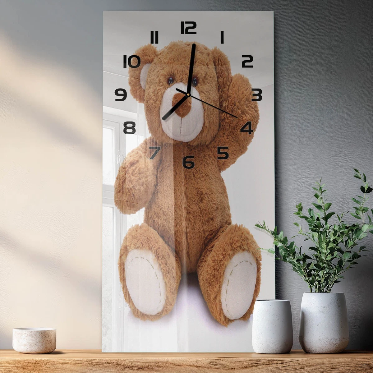 Reloj de Pared Rectangular Vertical Reloj Decorativo de Cristal Osito 30x60 cm