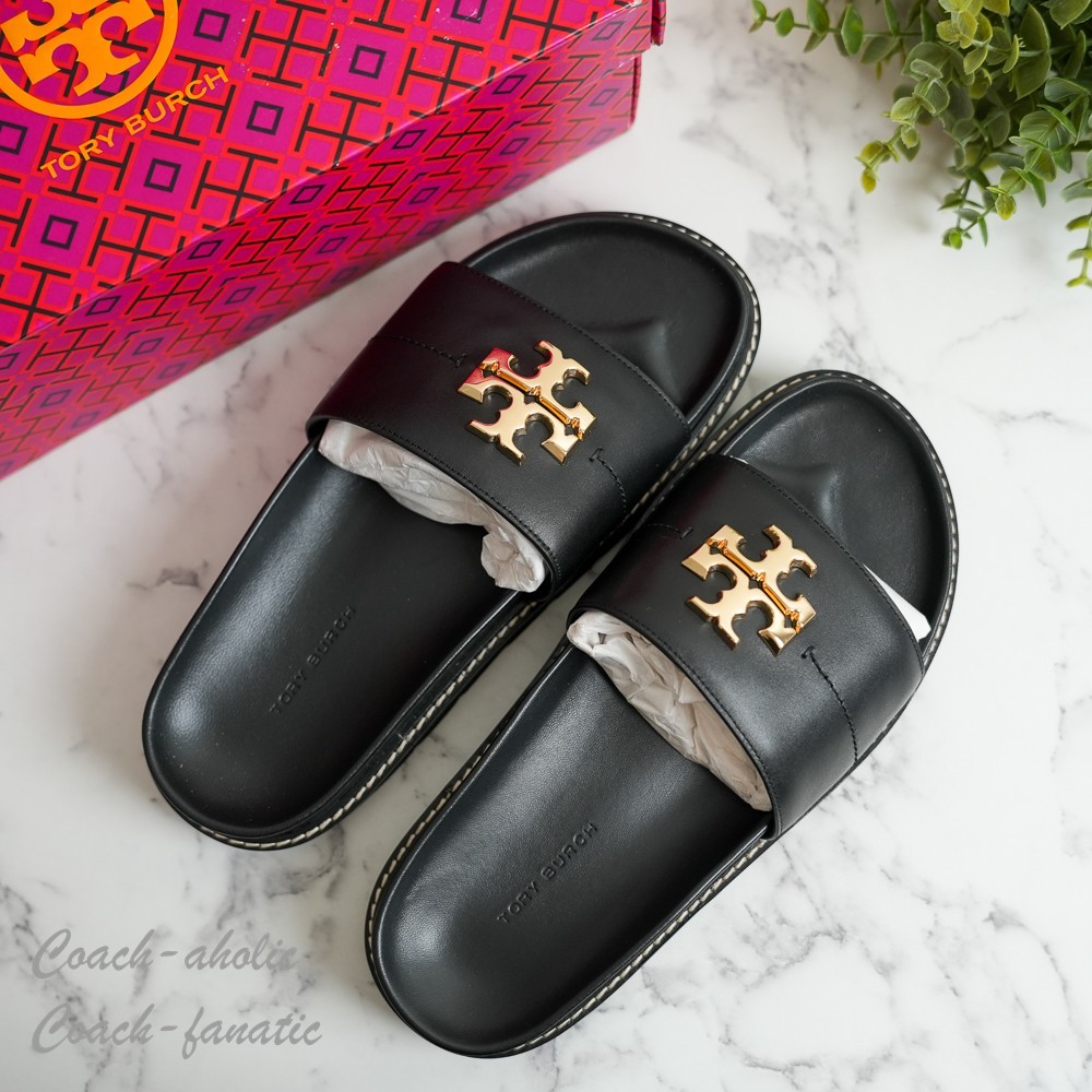 NIB Tory Burch Everly Anatomic Lug Nappa Leather Slide Sandal in