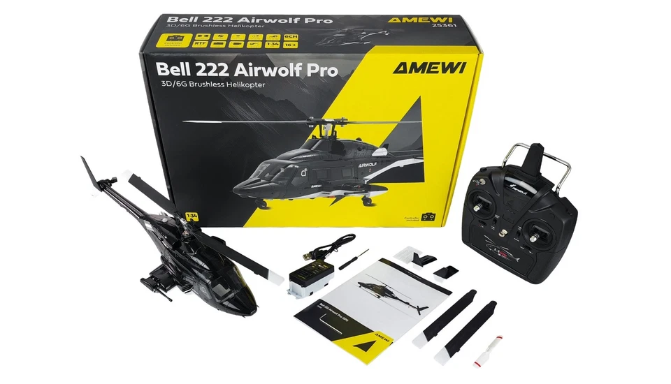BELL 222 AIRWOLF PRO HELIKOPTER 6-KANAL 3D/6G RTF AMEWI 25361 NEUHEIT 2025 - Bild 2 von 4