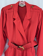 Vintage 90s Joan Walters Jumpsuit RED Belted Button Up Size 14
