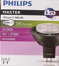 PHILIPS MASTER LED 6.3W - 380 LUMENS 36 DEG DIMMABLE MR16 GU 5.3W