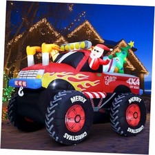 8 FT Long Santa in Monster Truck Christmas Inflatables Outdoor Decorations,