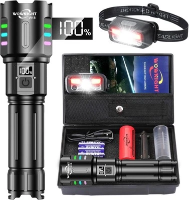 WOWNIGHT Taschenlampe Led Aufladbar, Taschenlampe Extrem Hell 500000 lumen, Taktische