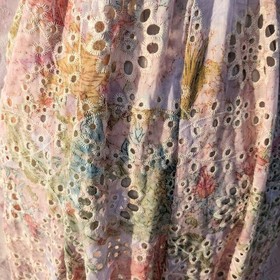 Eyelet Lace Wide Leg Jumpsuit Size L Pink Floral Smocked Fairy Cottage Pastel