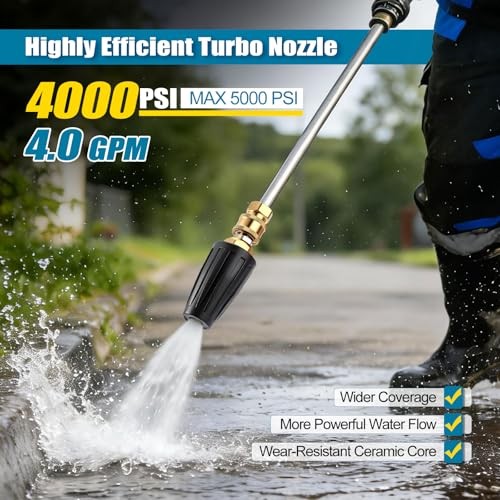 Punte Idropulitrice Ugello Turbo 4000 PSI, Ugello Idropulitrice Rotante  - Foto 3 di 7