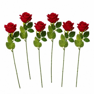 Set of 6 Red Rose Stems Faux Roses Artificial Red Flowers Romantic Wedding Farmh