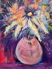 Original Floral Pink Acrylic 8 X 10 Painting Contemporary Art Signed By Artist