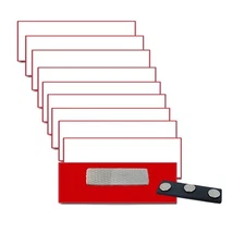 10 BLANK 11/4  X 3 WHITE / RED NAME BADGES TAGS BEVELED EDGE & MAGNET FASTENERS