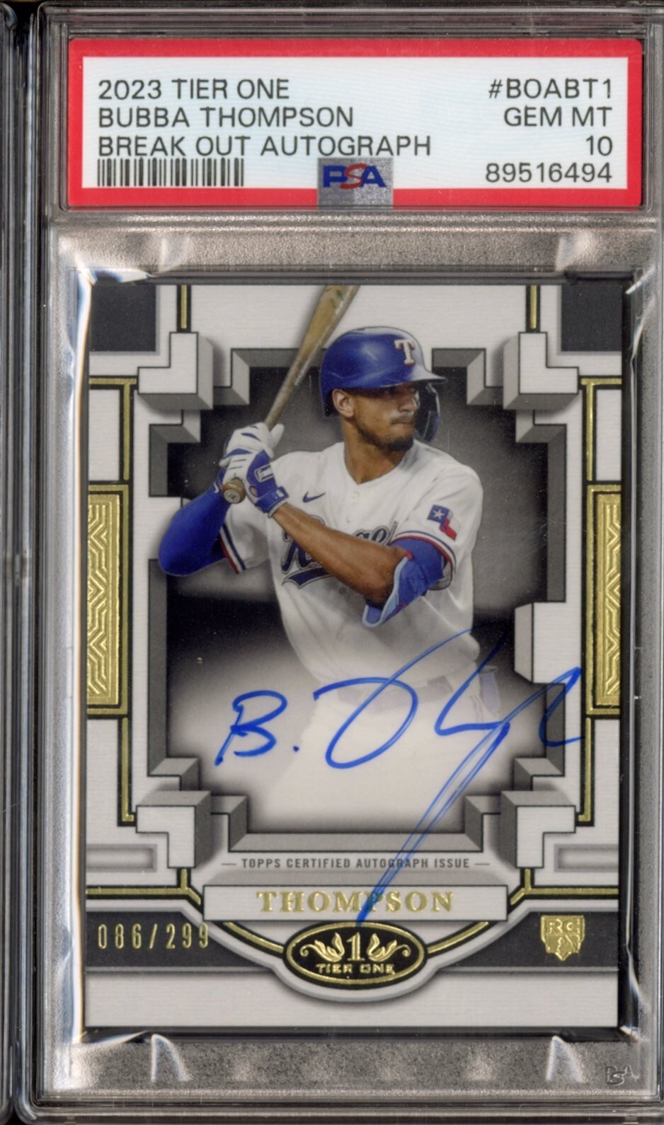 2023 Tier One Bubba Thompson Break Out Auto /299 #BOABT1 PSA 10 Gem Mint Rookie