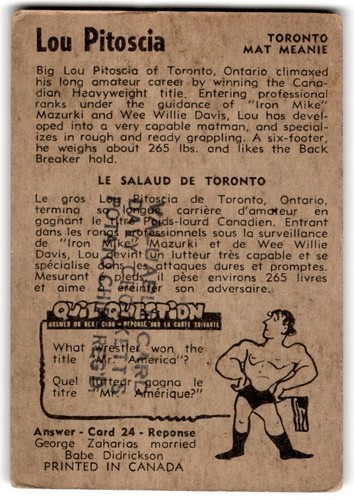 1954 Parkhurst Wrestling Lou Pitoscia #25 - Picture 2 of 2
