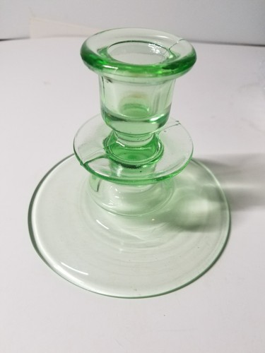 Indiana Light Green Glass Modern Classic Candlestick Holder Wafer Stem 4"x5" - Picture 2 of 3
