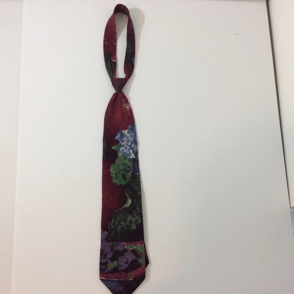 STRUCTURE Mens Necktie Tie Silk Italian Red Purple Green USA 3.75 in width - Image 2 of 4