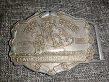 Livingston Wells  Co Belt Buckle Foreign  Domestic Gold Dealers Galleon Ship