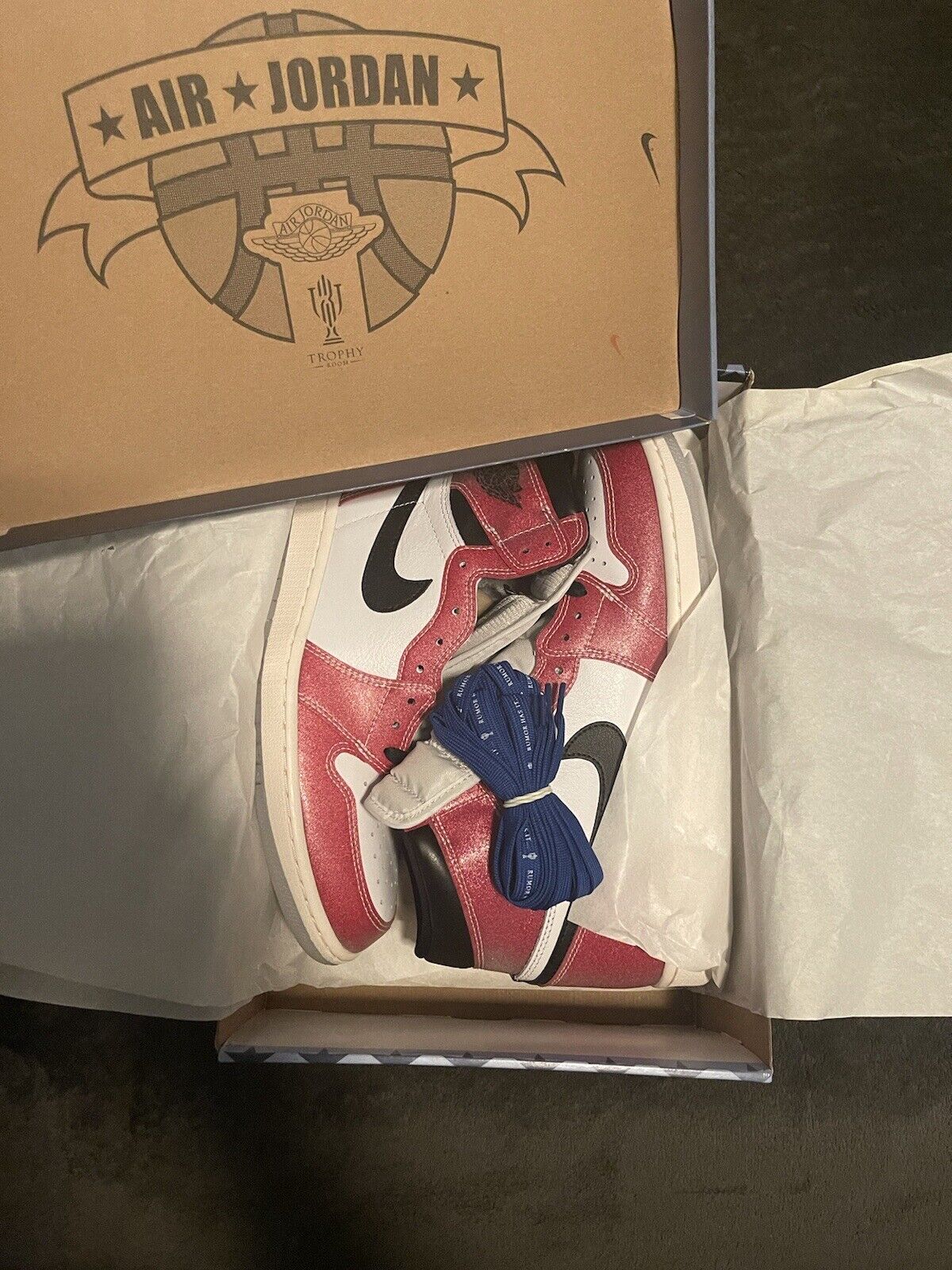 8.5- Jordan 1 Retro High x Trophy Room Chicago FF 2020 NEW + BLUE LACES