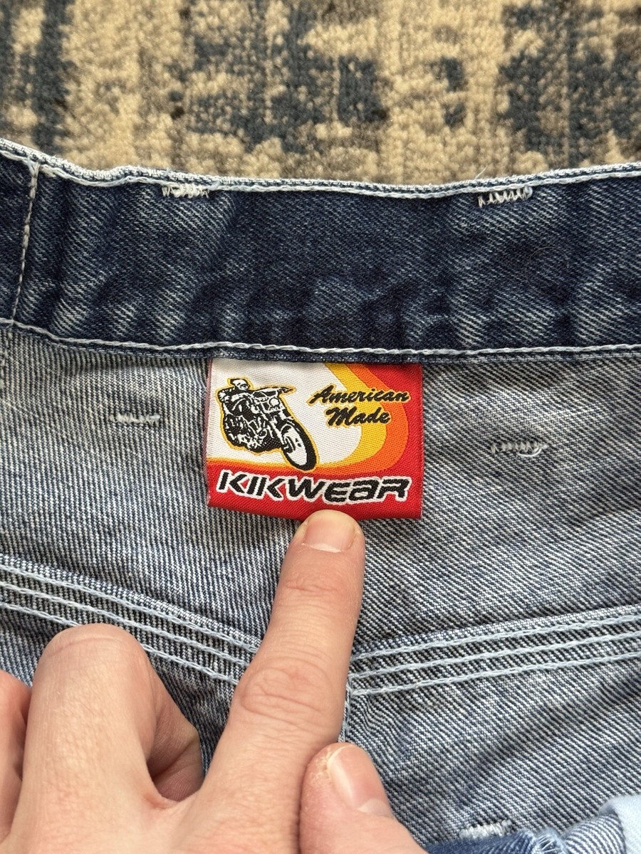 パンツ 90s Kikwear rave jeans Made in USA Vintage 90s Kikwear Wide Leg Rave Skater Jeans 36x31 Made in