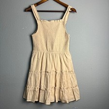 Wild Fable Smocked Tiered Dress Sleeveless Casual Sundress Summer Beige Size S