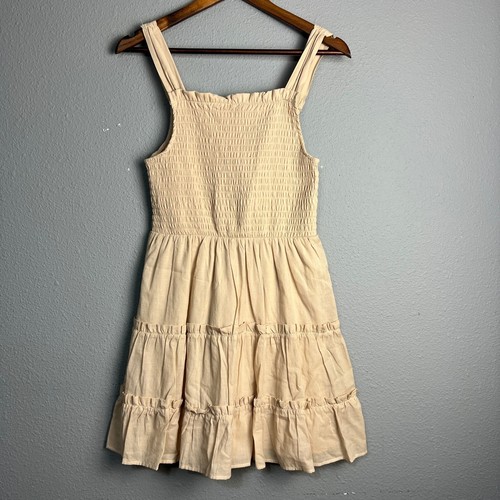 Wild Fable Smocked Tiered Dress Sleeveless Casual Sundress Summer Beige Size S