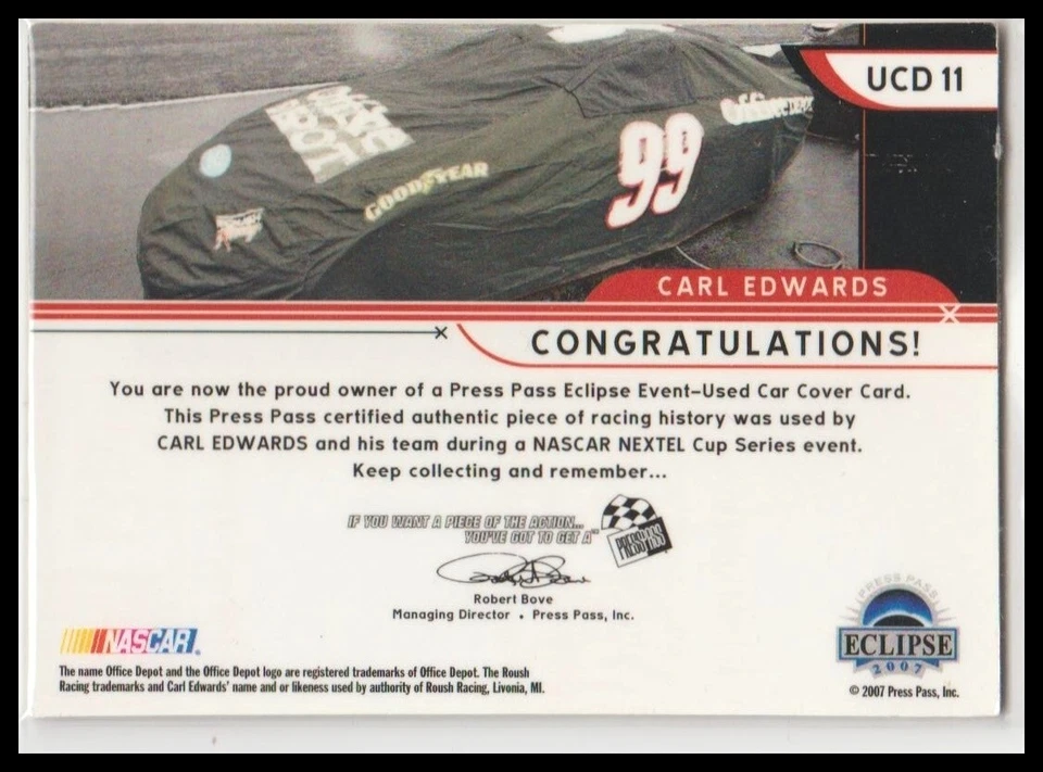 2007 Press Pass Eclipse Under Cover Driver NASCAR UCD11 Carl Edwards #/270 062-B - Image 2 of 2
