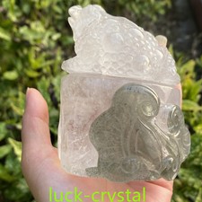 615g Natural White Quartz Hand Carved Crystal Toad Reiki Healing 1pc,xx32