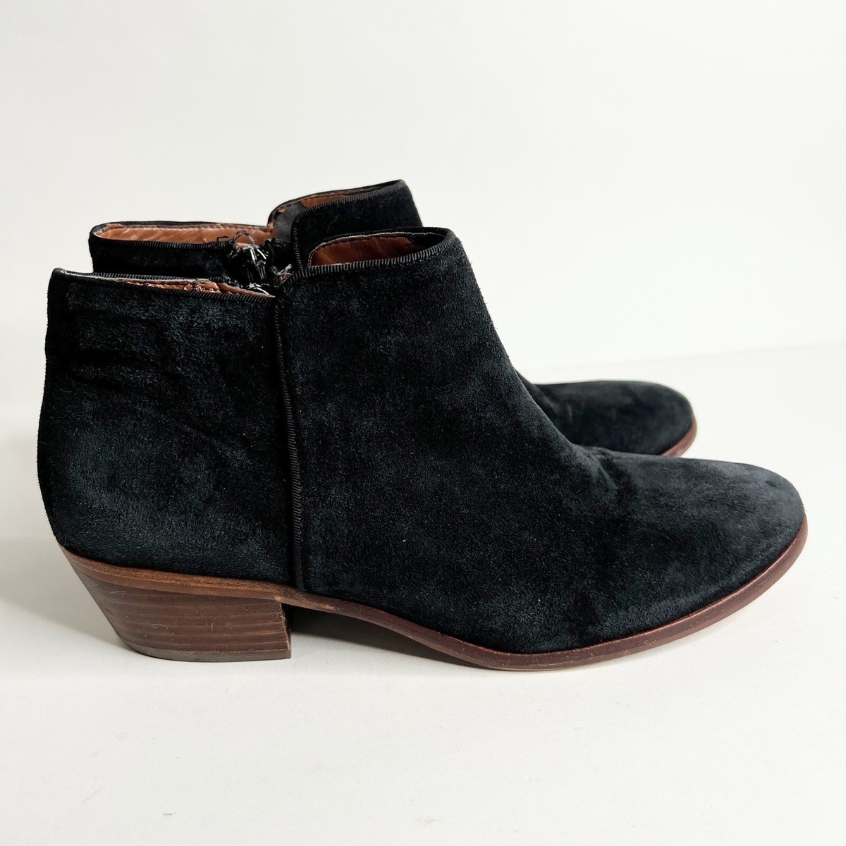 Sam Edelman Petty Boots Black Suede Stacked Block Heel Women's