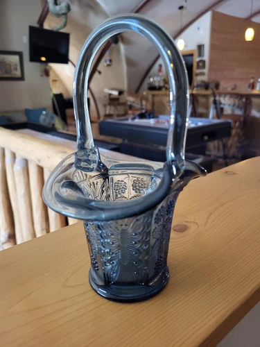 Vintage Fenton Blue Miniature Mini Basket Crystal