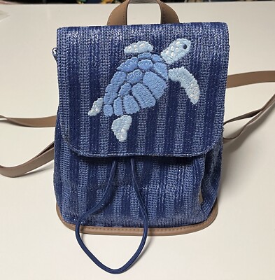 VERA BRADLEY BLUE REGATTA EMBROIDERED SEA TURTLE BACKPACK BEACH BAG