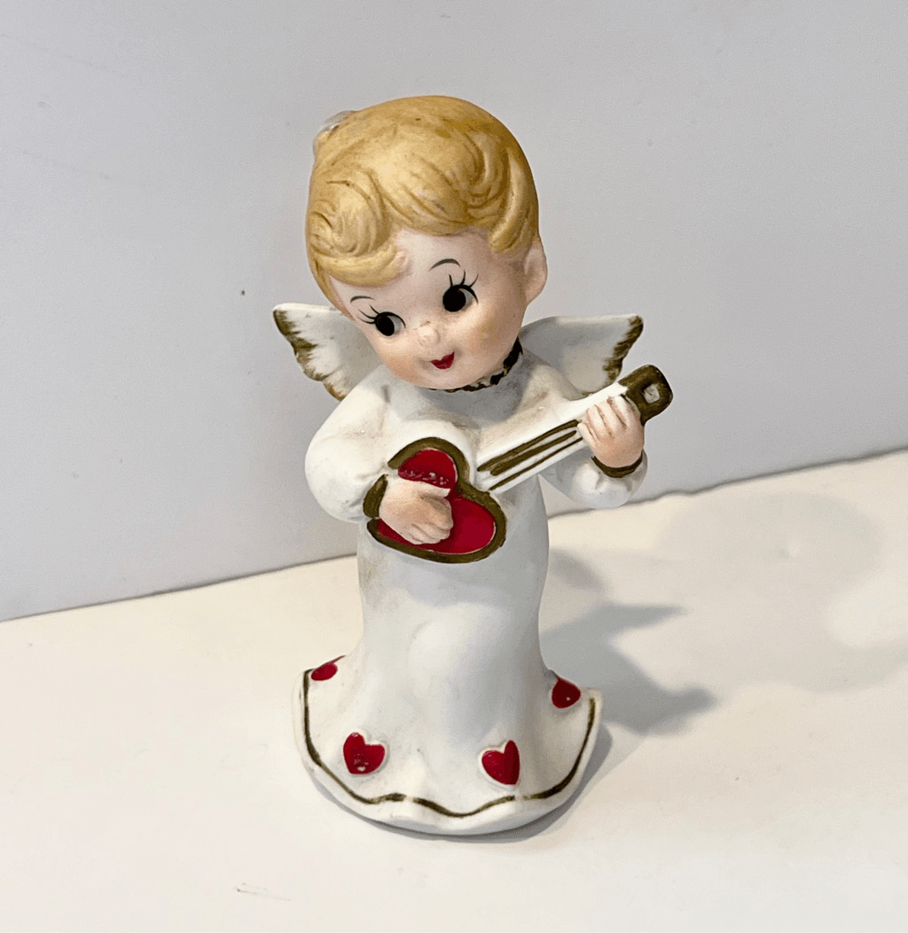 Lefton Valentine's Day Angel Playing Heart Guitar Porcelain 2312