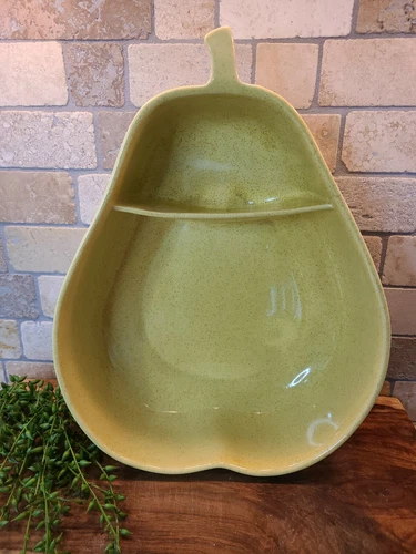 VTG Pfaltzgraff Pear Shaped Chip and Dip Bowl 2 Section Speckled Yellow USA EUC