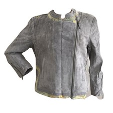 Kate Moss Topshop Rare Grey Suede Leather Biker Jacket Uk 16 Eu 44 Large Bnwt