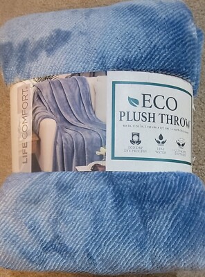Life Comfort Eco Plush Throw Blanket 60in x 70in Ultimate Softness Blue